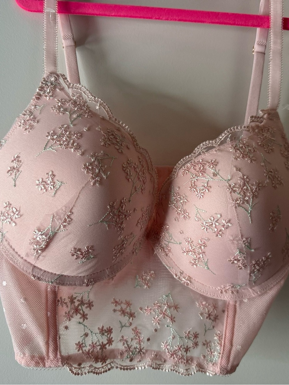 Jessica Simpson Light Pink Floral Embroidered Lace Bra